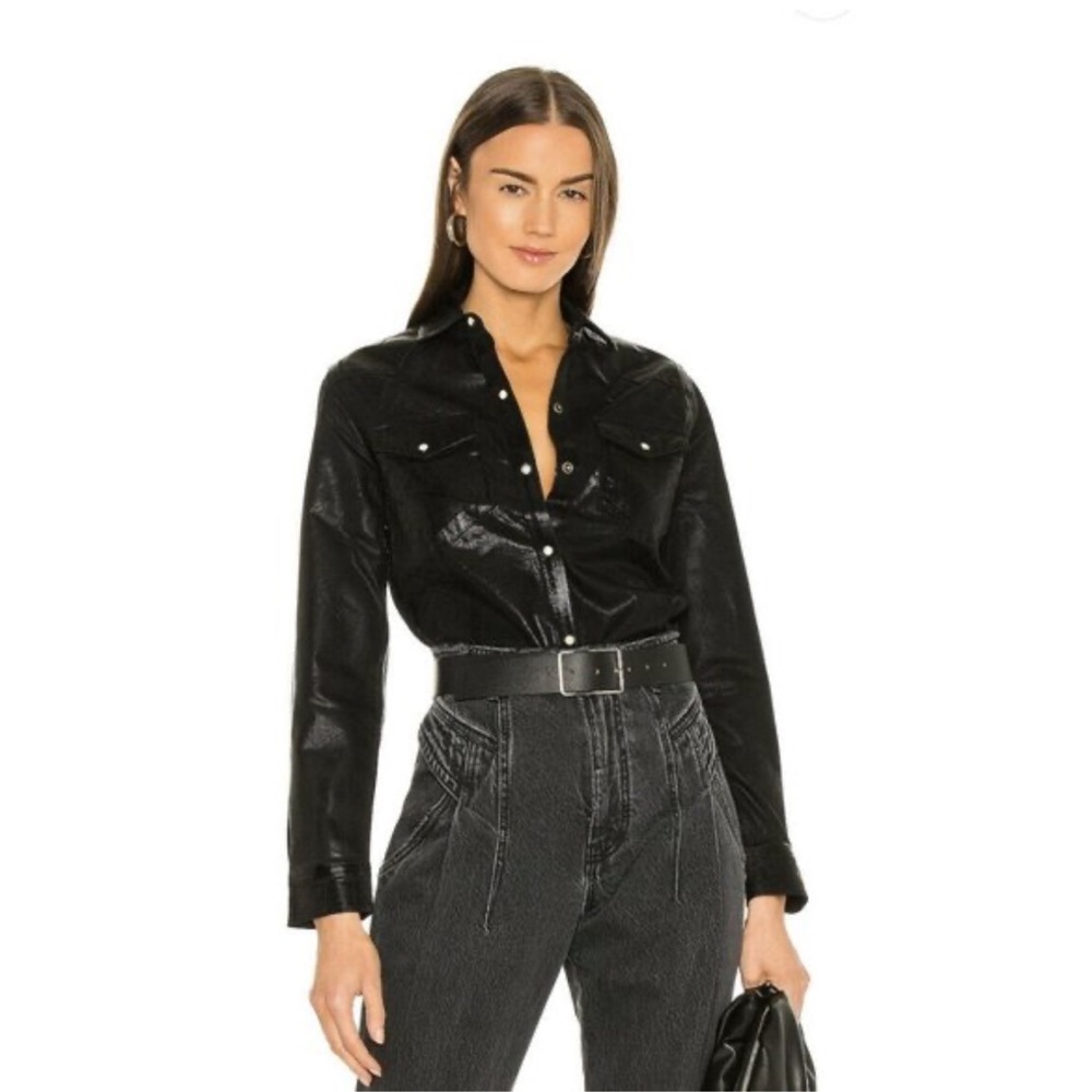 NEW All Saints Revolve button down black shirt with shimmer size 0 XS